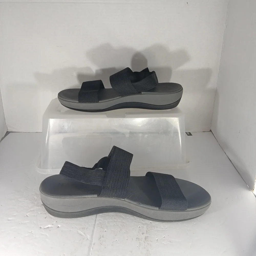 Clarks Cloudstepper Arla Wedge Sandals 9.5 Black Sporty Comfort Strappy Platform